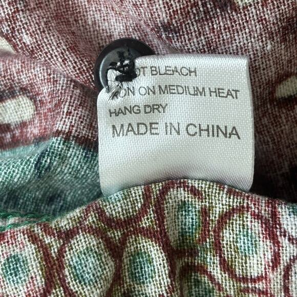 Luc Matton Mens Shirt XL Green Red Mixed Print Long Sleeve Linen Blend Designer - Picture 6 of 9